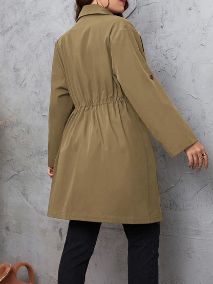 Spring New Women's Clothing Loose Mid Length Draped Style Trench Coat With a Slimming Drawstring Jacket