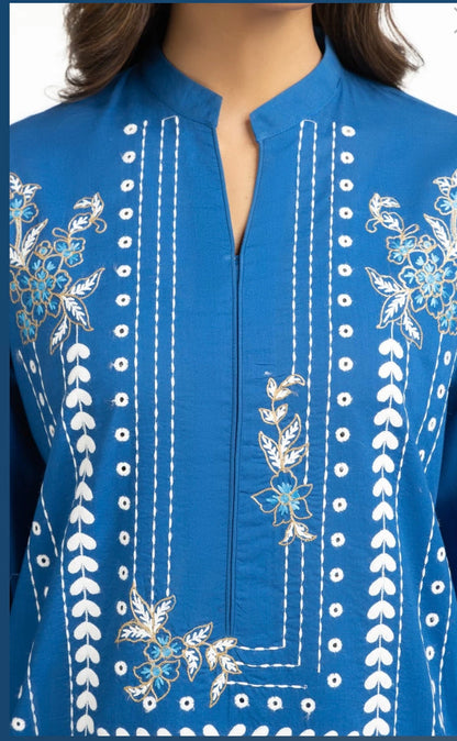 Gul-Ahmed - Original Pakistani 3 PCS Cambric Embroidered Shirt, Trouser And Cotton Silk Dupatta