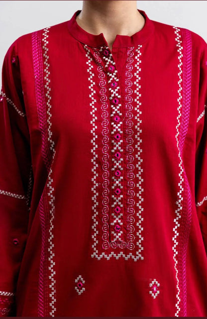 Gul Ahmed Original 3 PCS Embroidered Cross Slub Suit