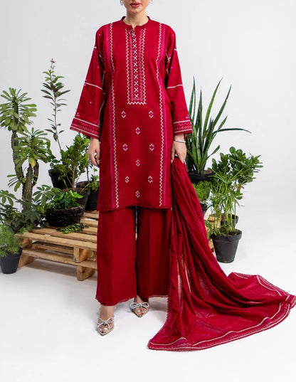 Gul Ahmed Original 3 PCS Embroidered Cross Slub Suit