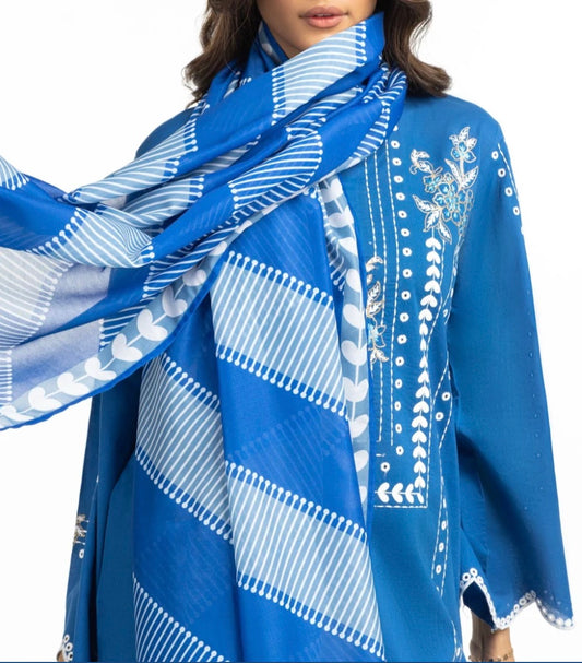 Gul-Ahmed - Original Pakistani 3 PCS Cambric Embroidered Shirt, Trouser And Cotton Silk Dupatta