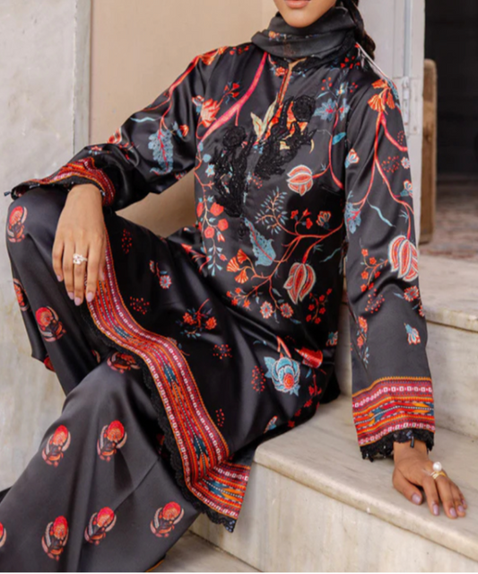 ASIM JOFA - Original EMBROIDERED CHARMEUSE SILK 3 PCS