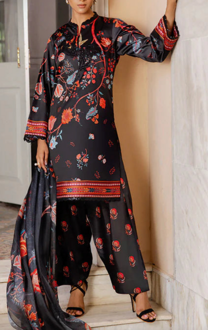 ASIM JOFA - Original EMBROIDERED CHARMEUSE SILK 3 PCS