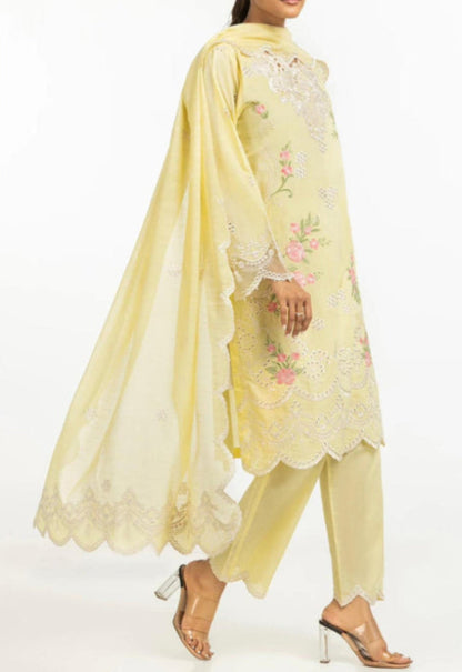 Gul Ahmed original 3 PCS Cambric Embroidered Shirt And Trouser with Polymunar Duppatta