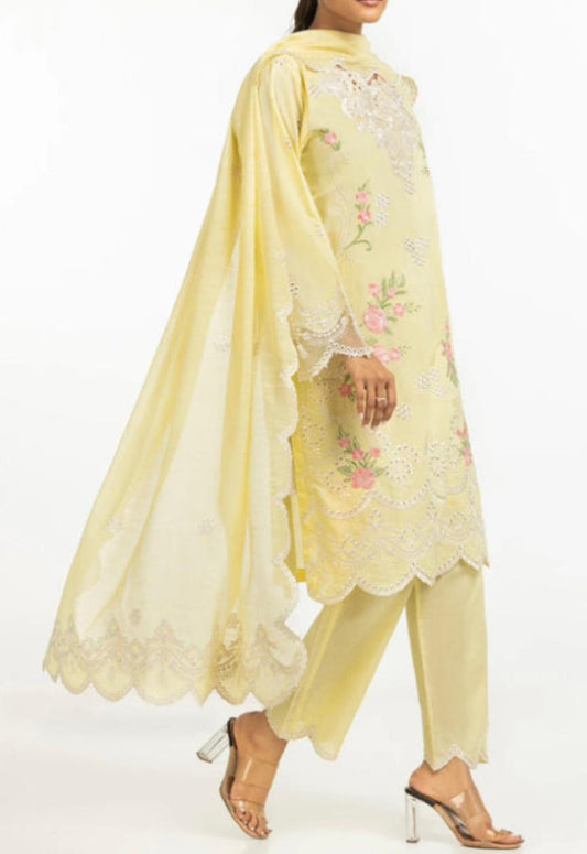 Gul Ahmed original 3 PCS Cambric Embroidered Shirt And Trouser with Polymunar Duppatta