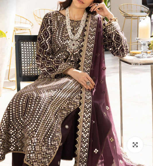 Asim Jofa Original 3PC Embroidered Raw Silk Suit